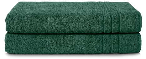 Komfortec Lot de 2 Serviettes de Sauna 70 x 200 cm 100% Coton XXL – Grandes Serviettes de Sauna Douces, à séchage Rapide, Vert foncé