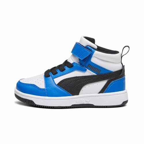 PUMA Rebound V6 Mid AC+ PS, Unisex Gymnastikskor, White Black Racing Blue, 30