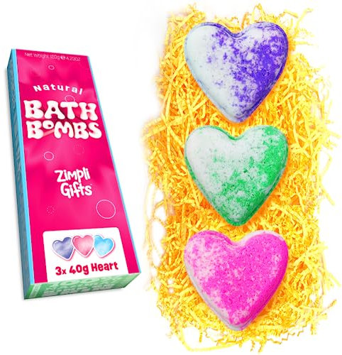 3 x Love Heart Value Bath Bomb Gift Set von Zimpli Gifts, funkelndes Beauty-Geschenk für das Spa, Geschenk für Frauen, für sie, Frau, Freundin, Socken