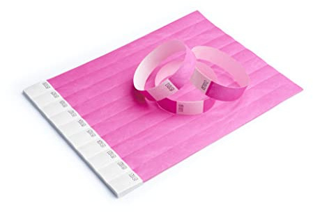 iboo 500 pulseras de papel Tyvek rosa para control y seguridad – para eventos, veladas, festivales y viajes – Pulseras de entrada