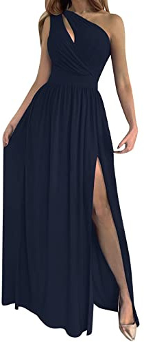Damen Abendkleid Lang mit Schlitz - Schulterfreies Kleid Damen Sexy -Langes Kleider Elegant Off Shoulder High Waist Festlich Partykleid Maxikleid Abendkleider Cocktailkleid Brautjungfer Ballkleider