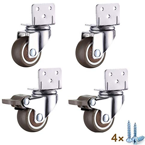 Ruedas giratorias móviles en forma de L, 4 piezas Ruedas giratorias pequeñas, Ruedas giratorias de 360° para muebles, Ruedas de carro en caucho, Ruedas para cama de bebé con soporte de flore