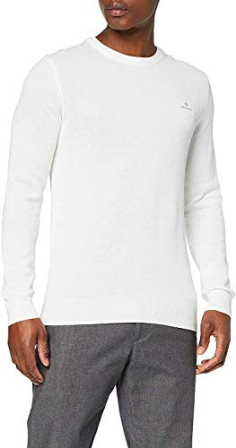GANT Coton piqué col en C Sweater, Coquille d'œuf, XL Homme