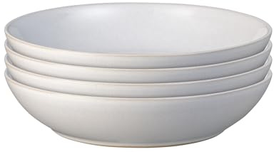 Denby - Elements Stone White Pasta Bowls Set of 4 - Dishwasher Microwave Safe Crockery 1050ml 22cm - White Ceramic Stoneware Tableware - Chip & Crack Resistant