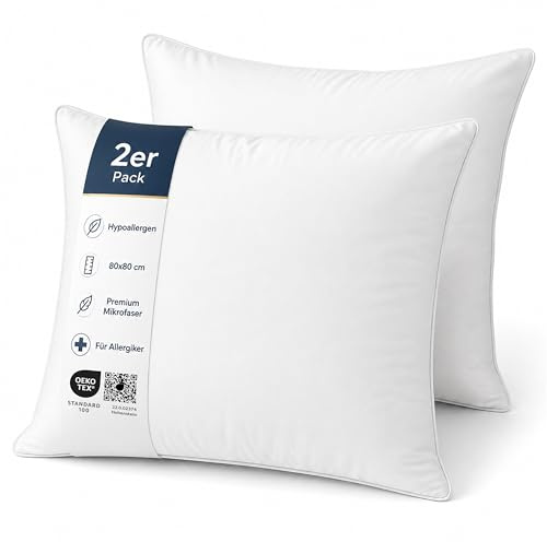Kopfkissen 80x80 cm 2er Set - Antiallergisch & atmungsaktiv | Premium Mikrofaser Kissen mit Pinsonic-Veredelung - OEKO-TEX Standard 100 zertifiziert - 700 g Füllung & waschbar bei 40 °C