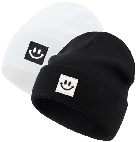 Jarseila Baby Beanie stickad mössa flicka mössa pojkar vintermössa barn slouch-beanie lätt 0–5 år unisex baby tvådelad, Svart och vit, S