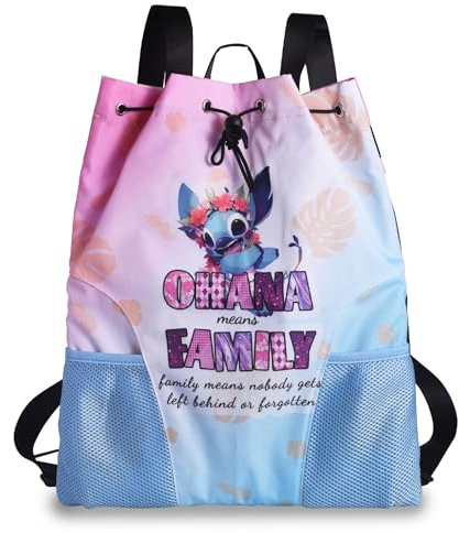 LParkin Schwimmbeutel für Kinder, wasserdichte Tasche mit Kordelzug für Trocken-Nass-Trennung, PE-Beutel mit Kordelzug für Wasserflasche, Regenschirmhalter, Stitch, M