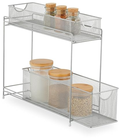 Relaxdays Küchenschrank Organizer, ausziehbares Unterschrank Regal, 2 Schubladen, Metall, HBT: 40 x 15 x 46 cm, Farbwahl
