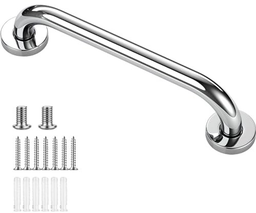 Grab Rails for Bathroom Bathtub Toilet Kitchen Bedroom 12Inch 304 Stainless Steel Handrail Non-Slip Grab Bars with Ridges for Elderly Towel Rail Disabled Injured Bathroom Safety Aid