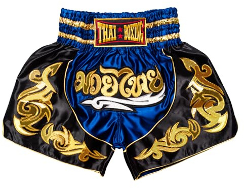 SIAMKICK Classic Muay Thai Shorts for Men Women Boxing Kickboxing High Grade MMA Fight Clothing Training Workout Trunks (M, Navy Bodhi)