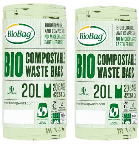 BioBag 20L Compostable Caddy Bin Liners (20 Count) (Pack of 2)