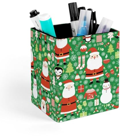 Niapessel Pot à crayons pour bureau, motif Père Noël, porte-stylos de bureau, organisateur de crayons de bureau, porte-pinceaux de maquillage pour bureau, école, université en cuir
