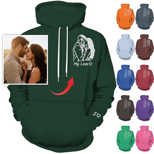 Nevaou Felpe con cappuccio personalizzate Progetta il tuo ritratto dalla foto Felpa con cappuccio personalizzata Uomini Donne Coppie Felpe Regali personalizzati