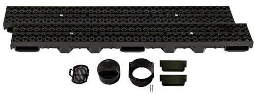 ScarMaxx - B125 Entwässerungsrinne Set PKW - befahrbar - 13 x 200 x 6 cm Bodenrinne - Regenwasser Ablauf - Abfluss mit Gitter - Drainagekanal Flach Kunststoff Designrost Bienenwabe Schwarz