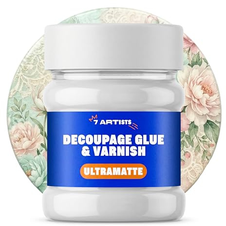 7 Artists Vernis Colle Transparent Découpage Ultra Mat 230 ml – Vernis Colle pour Serviette en Papier, Papier Decoupage | Vitrificateur pour Découpage Bois, Verre, Céramique, Loisirs Créatifs