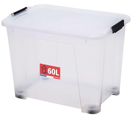 SUNDIS View Box, caja almacenaje con tapa, 60L, apilable | Plastico transparente, apilable, polivalente e ideal para guardar juguetes, ropa y documentos