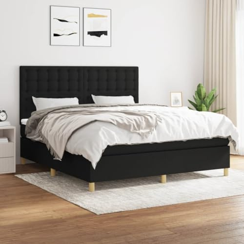 CKioict Palettenbett Modernes Bettgestell Jugendbett Boxspringbett mit Matratze Schwarz 160x200 cm StoffGeeignet für Arbeitszimmer, Wohnzimmer, Hotel