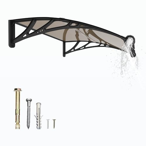 Vordach für Haustür 120x100 cm Fenstervordach mit separater Entwässerung, Polycarbonat Pultvordach Überdachung für UV-,Regen- und Schneeschutz – Ideal für Veranda, Terrasse und Fenster