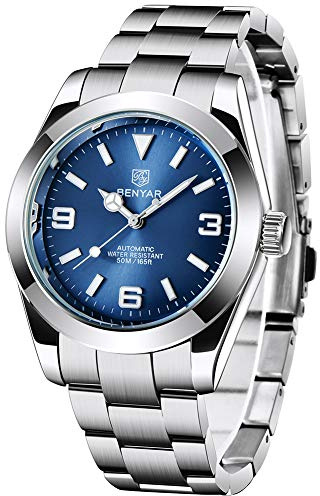 BENYAR Élégante Montre mécanique Automatique 41MM pour Hommes, étanche, avec Bracelet en Acier Inoxydable, Lumineuse et décontractée, Montre-Bracelet analogique d'affaires, Bleu-5177