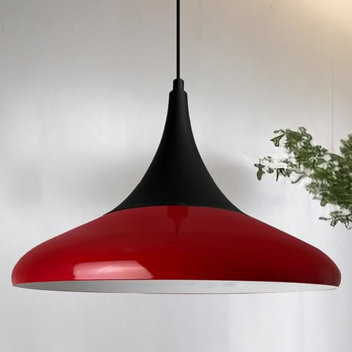 bamyum Paladin Hängelampe Esstisch Metall Ø35cm, Pendelleuchte Rot, Lampenschirm Wohnzimmer Industrial Vintage, Küchenlampe Hängend