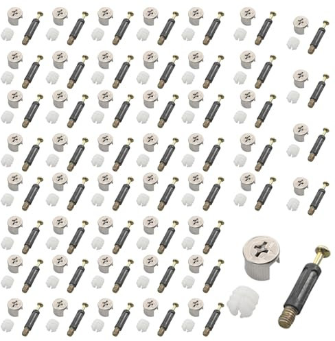 GIONAR Möbelverbinder Schrankverbinde Set - 50 Sätze Exzenterverbinder, Passschrauben, Korpusverbinder und Mehr, mit Schrauben und Einschraubstiften, Praktischer Verbindungsbeschlag für Möbel