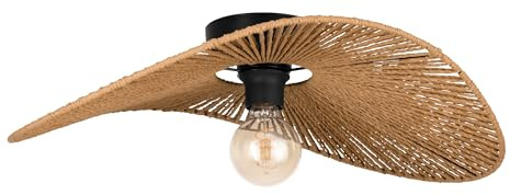 EGLO Deckenlampe Siruela, Deckenleuchte Nature Design, FSC zertifiziert | Deckenbeleuchtung aus Papier in Natur und Metall in Schwarz, Wohnzimmerlampe mit E27 Fassung, L 56 cm