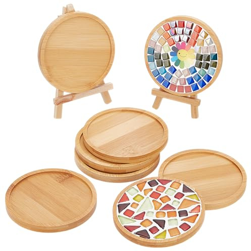 WEBEEDY 8 Stück Runde Bambus Untersetzer Blank Untersetzer Basis Füllbare DIY Mosaik Tablett Handwerk,DIY Platte Ornamente für Home Decor Wohnzimmer Arbeitsplatte Mosaik Untersetzer Making Crafts,11cm