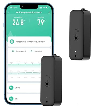 Smart Hygrometer Thermometer: wasserdichtes Feuchtigkeits und Temperatursensor mit App-Alarmbenachrichtigung, Selbstmagnetischer WiFi sensor für den Innen Außenbereich, kompatibel Alexa (2PC,Black)
