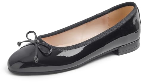 Feversole Women's Square Toe Low Heel Bow Tie Dress Pump Shoes Black Patent Size 6.5 UK