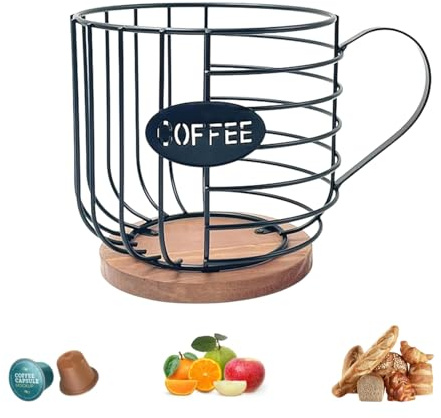 Zjyufy Coffee Pod Organizer, Large Capacity Coffee Pod Holder Counter Espresso Capsule Organizer Wood Base K Cup Holder Storage Basket for Kitchen Office Coffee Bar