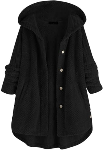 OULIWANGLUO Damen Strickjacke mit Elegant Kapuze Cardigan mit Strick Oversize Mid Lang Strickmantel mit Lässige Lockere für Herbst Winter (Schwarz2,3XL)
