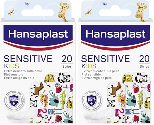 Hansaplast Sensitive Kids Pflaster für Kinder mit Tieren, Pflaster für empfindliche Haut, hypoallergen und leicht zu entfernen, 1 Packung mit 40 Stück in 2 Größen