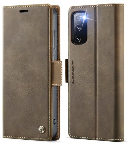 XYGLOW Handyhülle für Samsung Galaxy S20 FE Hülle Klappbar Premium PU Lederhülle Klapphülle【RFID Schutz】 Kartenfach Standfunktion Schutzhülle für Samsung S20 FE 4G/5G Flip Case Wallet Tasche, Braun