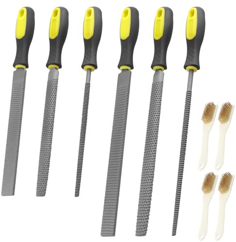NAMYEUT 6 pezzi Set di Lime e raspe, 200 mm e 250 mm, con manico in PVC, set con lima piatta, raspa per legno semicircolare e raspa rotonda per lavori di finitura legno