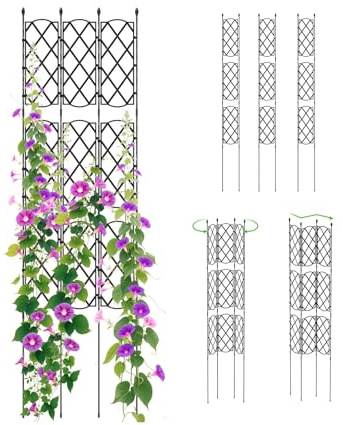 RELAX4LIFE Juego de 3 rejillas para enredaderas, enrejados de jardín de metal antioxidante, soporte para plantas trepadoras para hortalizas, flores, frutas, enredaderas, 48 x 164 cm