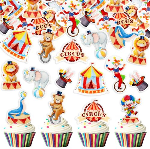 Blumomon 45Pcs Edible Circus Animal Cupcake Toppers for Kids Boys Girls Baby Shower and Carnival Themed Kids Birthday Party Favor Decorations