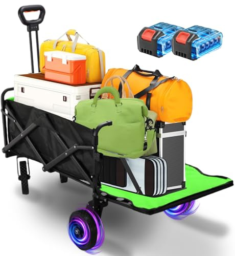 LNXGJJ Chariot Électrique Pliable Tout -Terrain 160L/50kg, Chariot de Plage Pliable avec Hayon - Motorisation 4000mAh, Pneus Renforcés pour Plage, Camping, Jardin et Courses, Noir