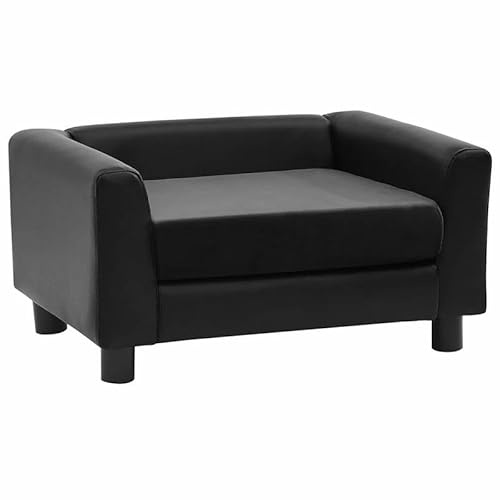 Eleganz Hundesofa Schwarz 60x43x30 cm - Luxus Hundebett aus Plüsch & Kunstleder, weich & pflegeleicht - perfekt für Wohnzimmer oder Schlafzimmer - ideal für kleine bis mittelgroße Hunde