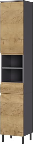 Germania Hochschrank 8241-564 GW-Salinas, in Graphit/Eiche, mit Türdämpfung, 34 x 190 x 34 cm (BxHxT)