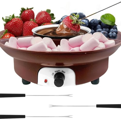 Juego de ollas eléctricas para fondue de chocolate, derretir queso y caramelos, incluye 2 tenedores de inmersión, perfectos para el día de San Valentín, Pascua, cumpleaños y bodas, color granate