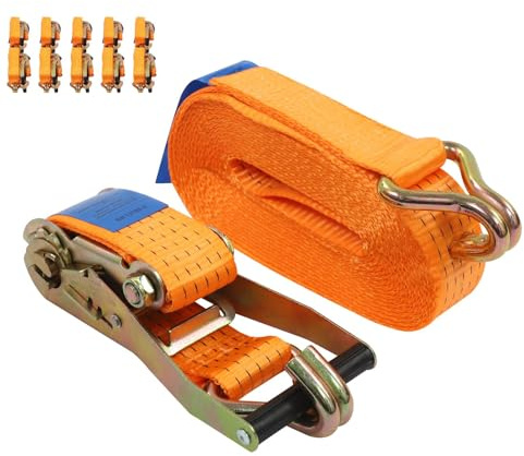 10 Stück Zurrgurte mit Schnellverschluss-Ratschenfunktion, 5000kg 10m Spanngurte 5 cm Breit mit Haken, für Ladungssicherung auf Anhängern und LKWs Verwendet, Orange