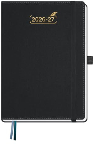 BEZEND Kalender 2026 2027 Wochenkalender A5 (21,5 x 15,5 cm) | 18 Monate Kalender (Jul 26 - Dez 27), 1 Woche 2 Seiten mit 2 Spalten, PU-Leder Hardcover, 80 GSM Papier, Schwarz