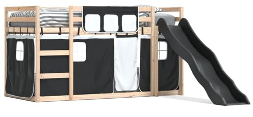 Gecheer Solid Pine Wood Bunk Bed with Slide, Guardrails & Ladder, Suitable for Kids 6+ - Anthracite Slide bed Model3284125