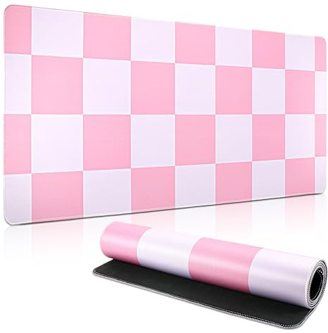 Yimomoyi Non Slip Mouse Pad, Large Mouse Mats 35.4in*15.7in, Mouse Pad Protector, Mouse Mat Extended, Mouse Mat with Rubber Base, Gaming Mousepad Waterproof for Office and Home (Pink + White)