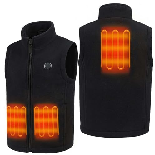 Gilet chauffant en polaire pour filles et garçons avec charge USB, batterie rechargeable, veste chaude doublée en polaire pour enfants, activités de plein air d'hiver, 01#_noir, 9-10 ans
