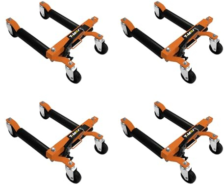 Pattini di Posizionamento Veicolo x 4 Sollevatore Idraulico Carrello Sposta Auto Capacità 680kg Cad. Pedale a Piede Ampiezza Fino a 10” Altezza Sollevamento 12” Rotazione 360°