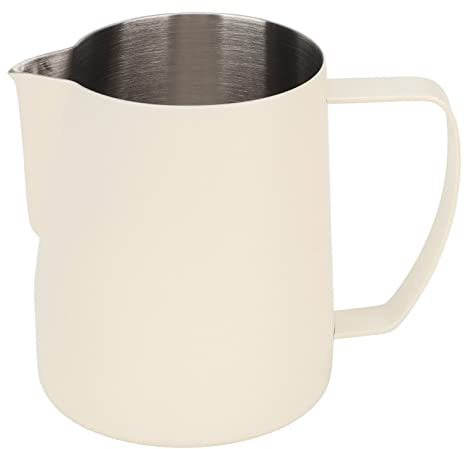 ZMCPODALK Coffee Milk Frothing Cup, Espresso Steaming Pitcher, 700ml Stainless Steel Milk Frother Jug with Double V Outlet, Premium 304 Stainless Steel Latte Art Cup for Baristas and Coffee (Beige)