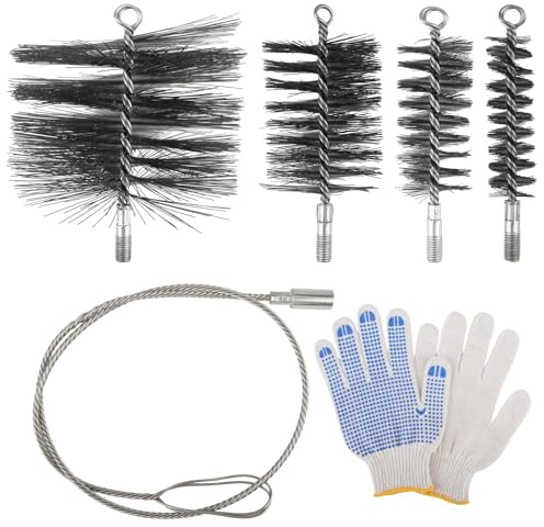 Sunyunze 6 Pièces Kit Ramonage Poêle à Granulé | Brosse de Chaudière de Chauffage Brosses de Ramonage Cheminée 30/50/80/150 mm pour Nettoyer les Cheminées Chaudières Tuyaux