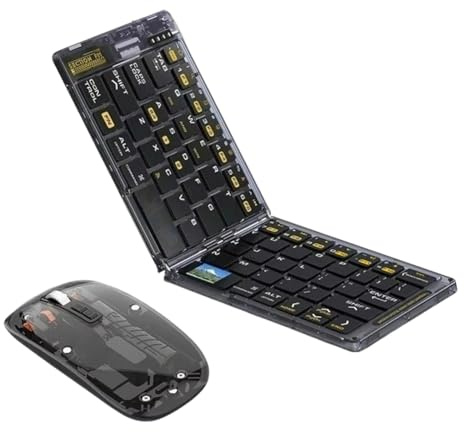Akfldms Teclado Inalámbrico Bluetooth Plegable Transparente con Kit de Ratón. Teclado de Viaje Plegable para Teléfono Inteligente y Computadora.
