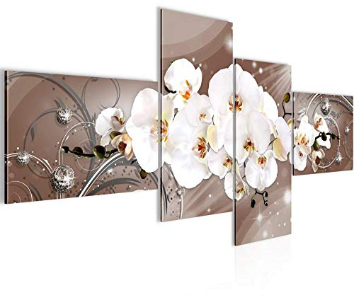 Runa Art Bild Modern Blumen Orchidee - Made in Germany - Wandbilder Abstrakt Beige Braun 4 Teilig 006342b